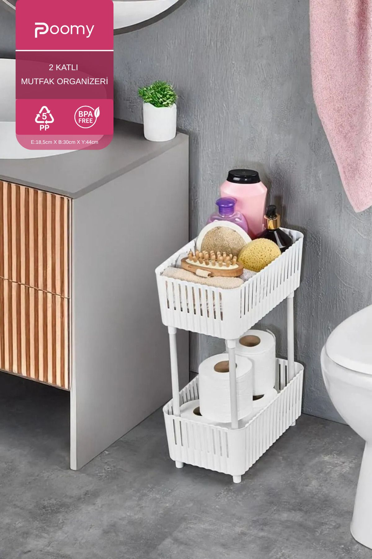Tezgah Altı Çok Amaçlı 2 Katlı Organizer Raf - Banyo Düzenleyici Raf Mutfak Evye Altı Düzenleyici