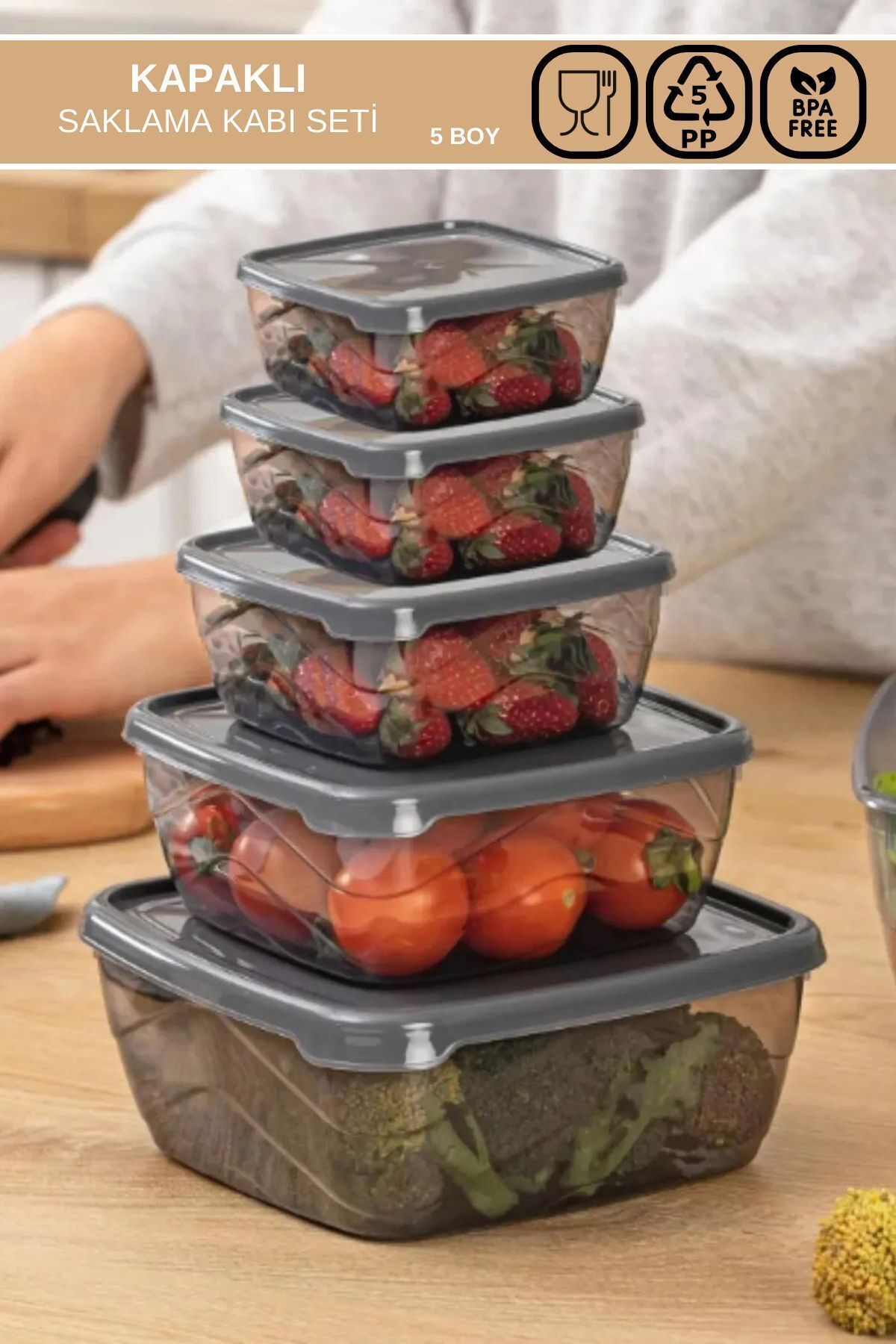 5'li Erzak Bakliyat Saklama Kabı Seti (2500ml, 1500ml, 900ml, 500ml, 250ml)