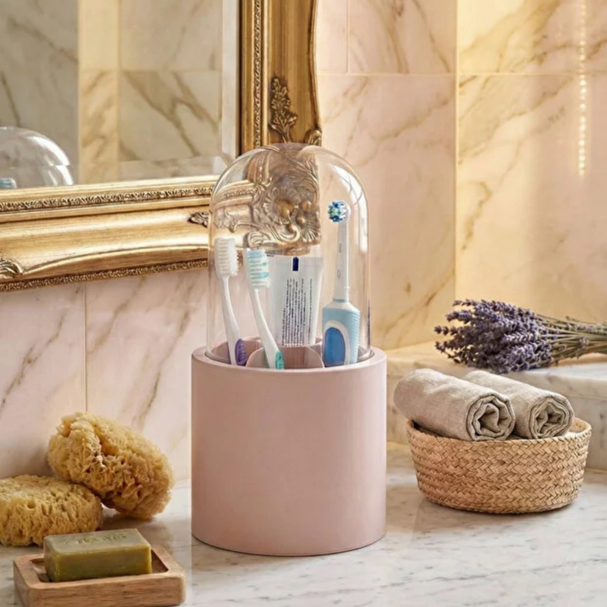 7 Bölmeli Mika Kapaklı Diş Fırçalık ve Banyo Organizeri