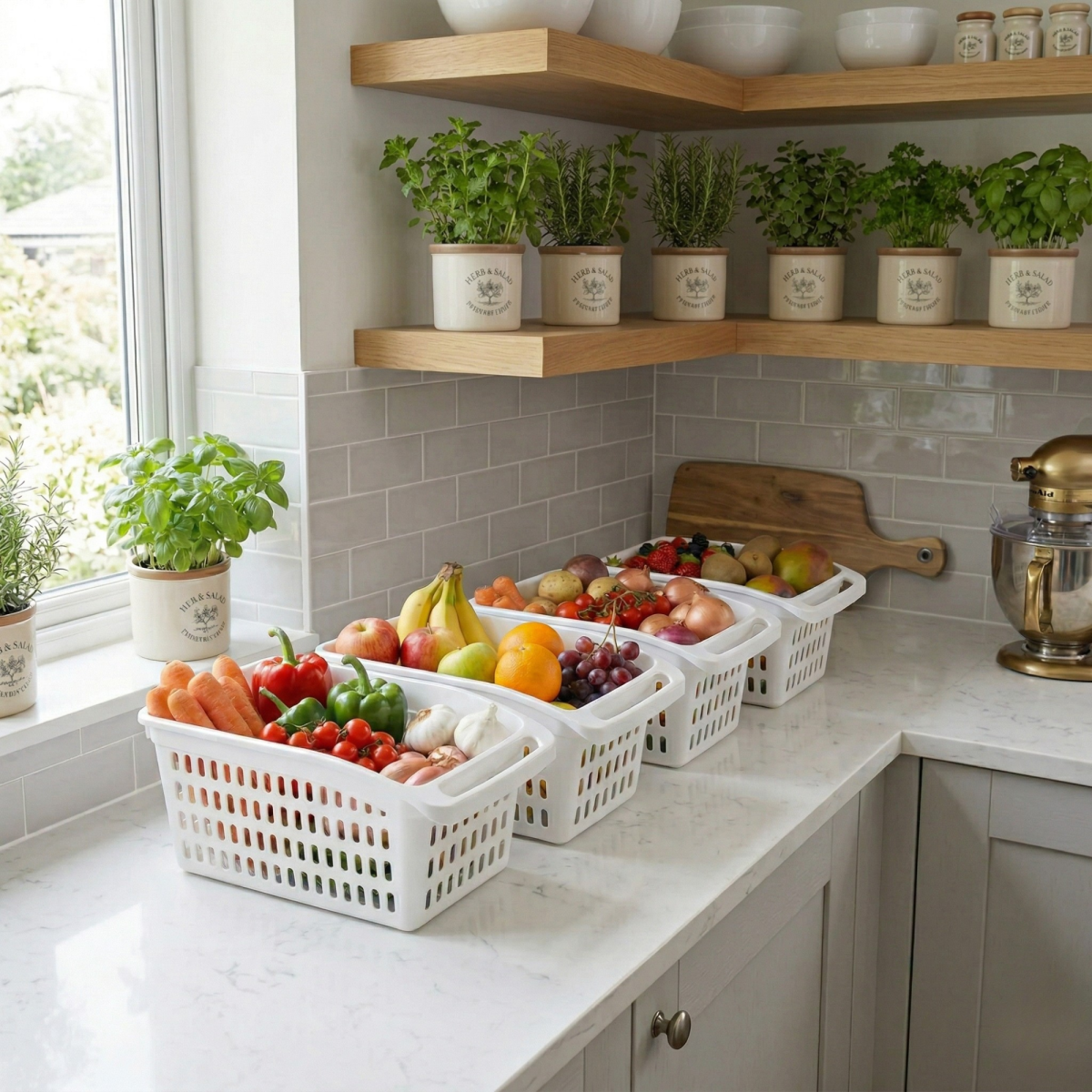 4'lü Set Mutfak ve Buzdolabı İçi Düzenleyici Sepet - Çok Amaçlı Beyaz Saklama Kutusu Organizer