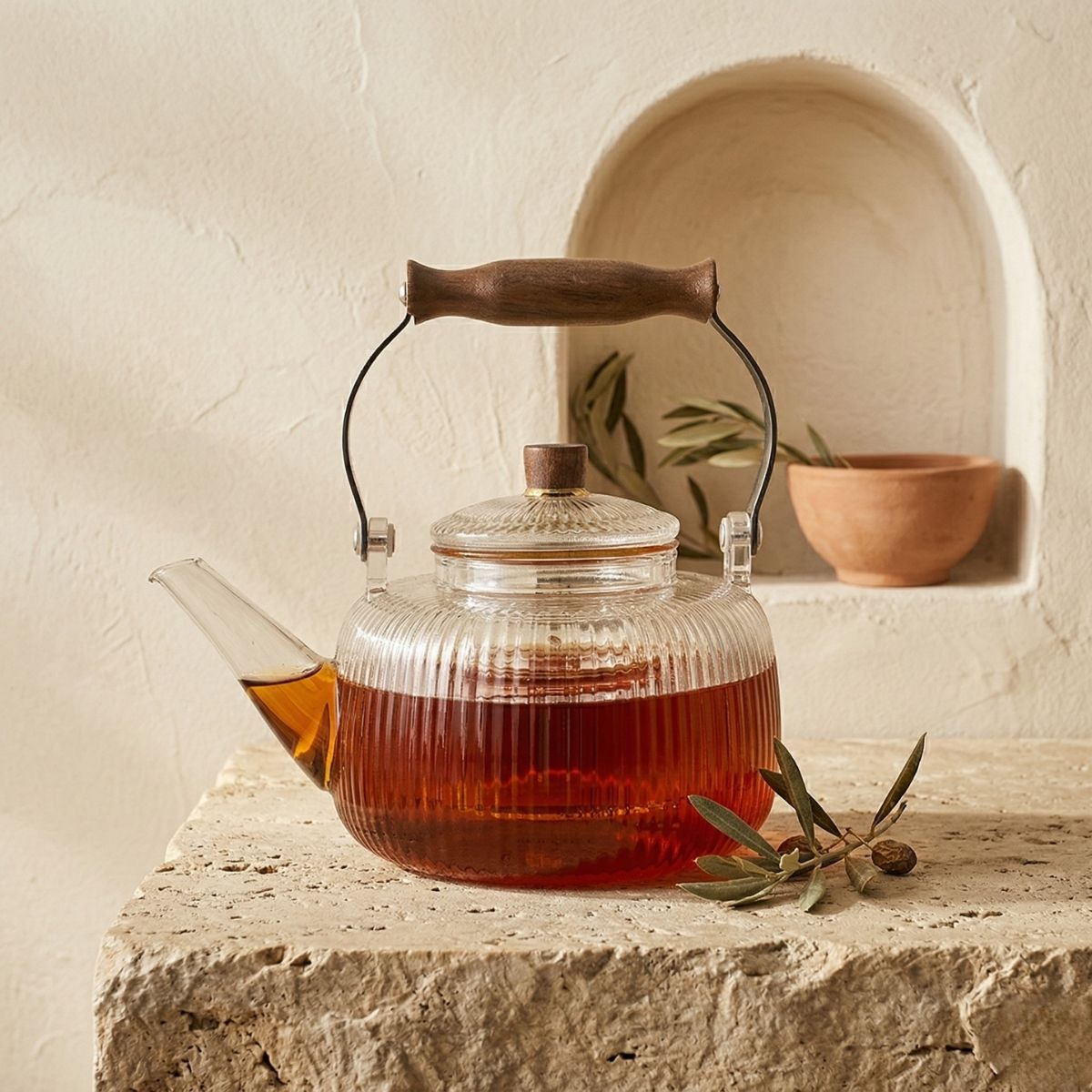 1 Litre Akasya Saplı Cam Demlik