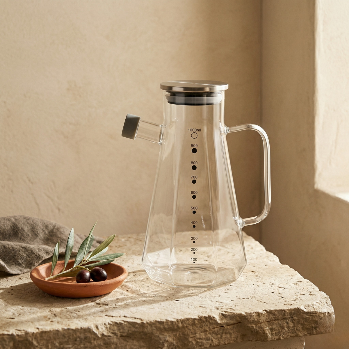 1 Litre Metal Kapaklı Cam Yağdanlık