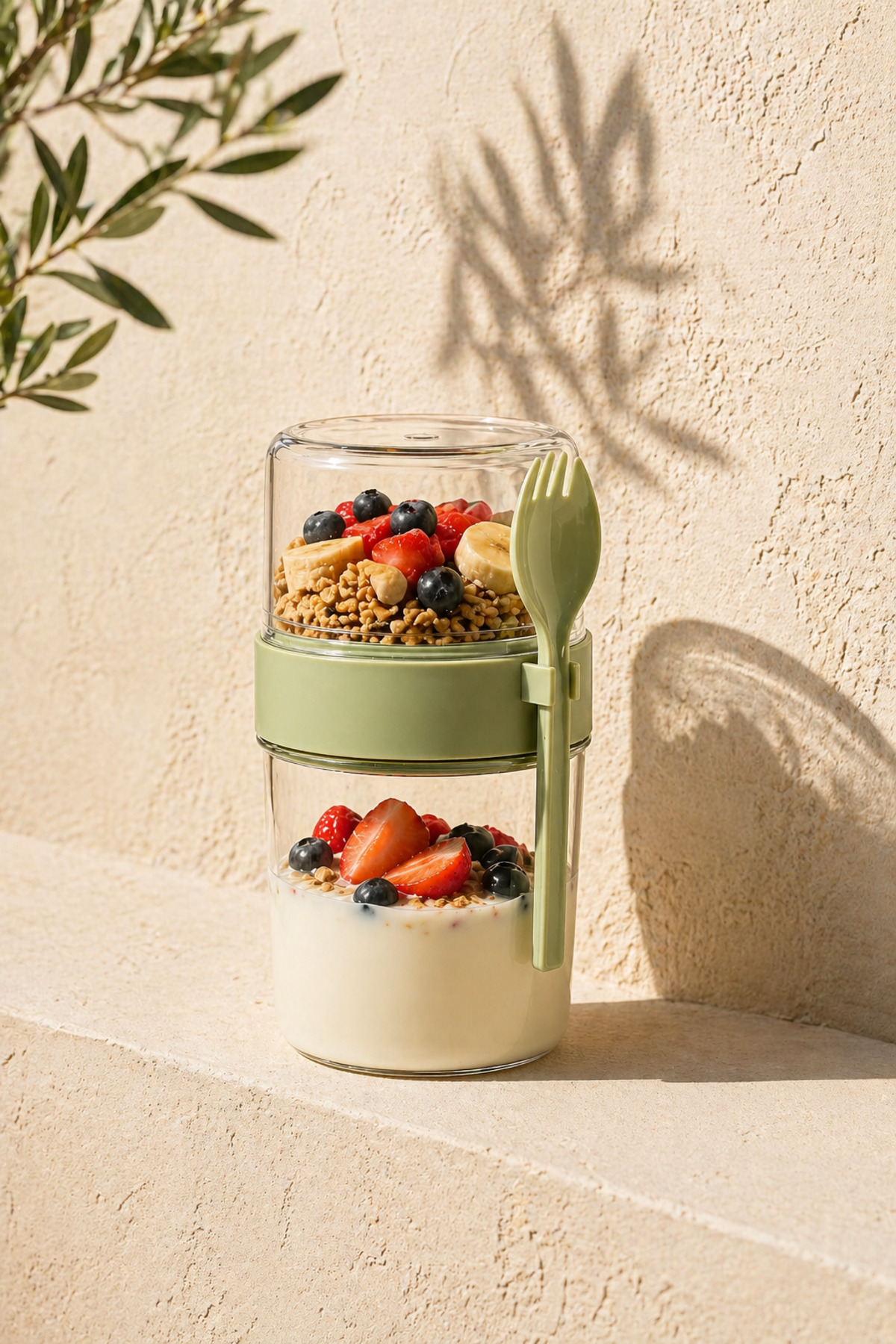 2 Katlı 700 ml Müsli Kabı – Kaşık Çatal Aparatlı, Taşınabilir Kahvaltı & Salata Kabı