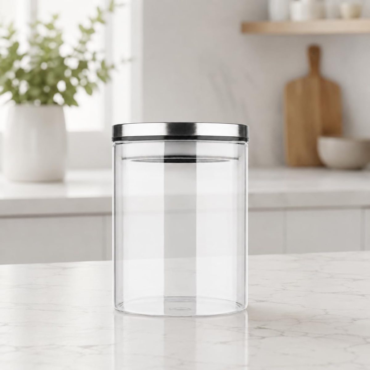 1000 ml Cam Saklama Kavanozu, Metal Kapaklı Silikon Contalı Kuru Gıda Kabı