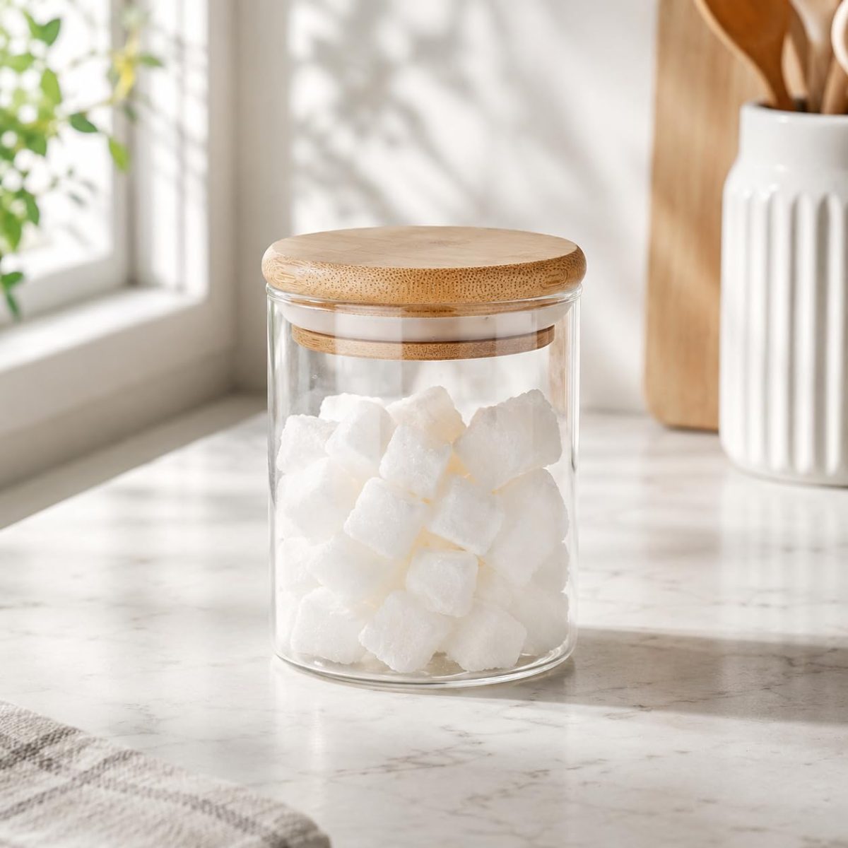 300 ML Bambu Kapaklı Cam Kavanoz, Silikon Contalı Şeffaf Baharatlık ve Saklama Kabı, Çay Kahve Şeker Baharat Kuruyemiş Kavanozu