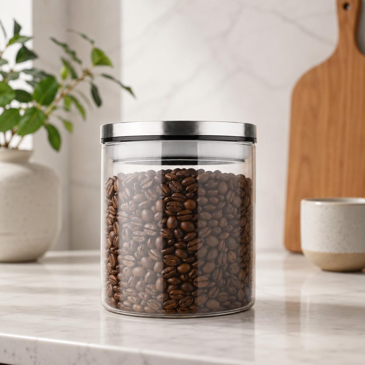 600 ml Cam Saklama Kavanozu, Metal Kapaklı Silikon Contalı Kuru Gıda Kabı